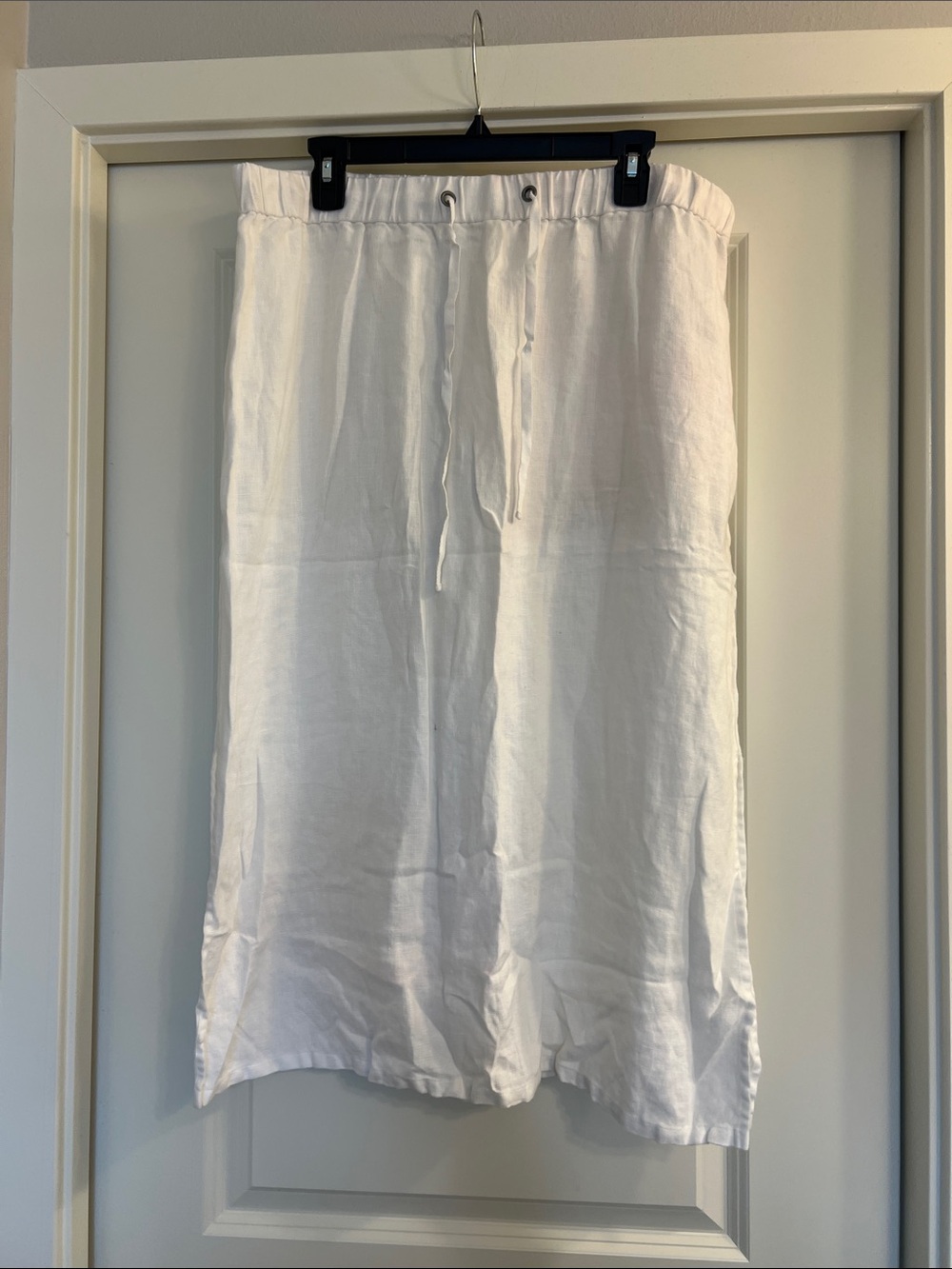 Eileen Fisher White Linen Drawstring Maxi Skirt
